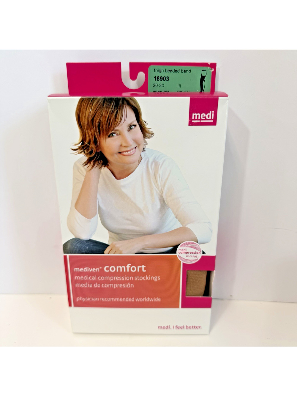 Mediven Comfort Thigh Beaded Band Open Toe 18903 Compression 20-30 Natural